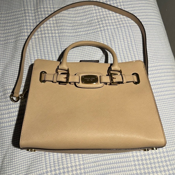 MICHAEL KORS HAMILTON LEATHER EW KHAKI CHAIN SATCHEL CROSSBODY HANDBAG - Picture 3 of 11